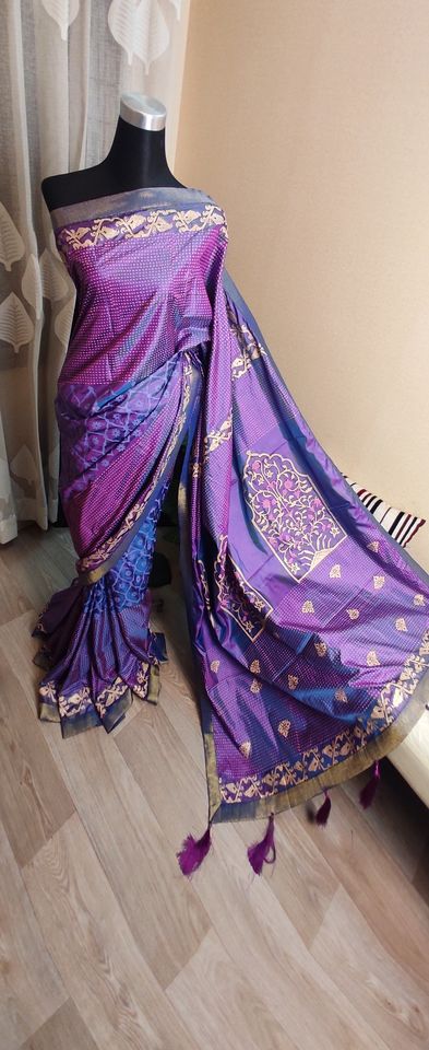 Silk Block Print Saree 7 Yards with BP