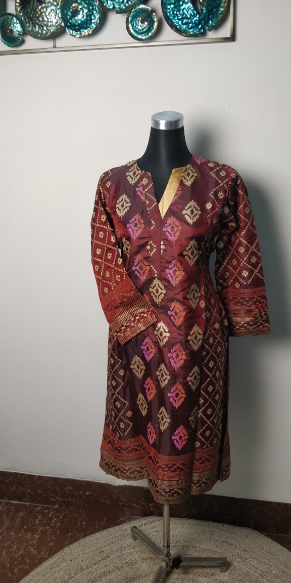 Maroon Silk Kurti - Block Print