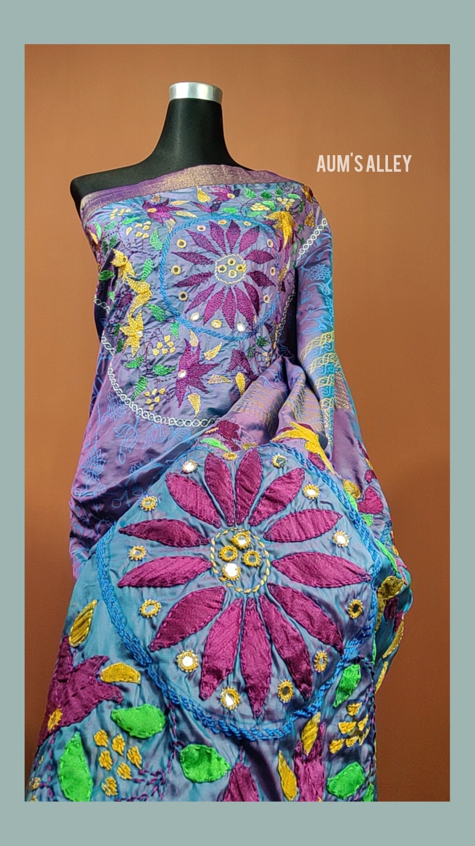 Handstitched Hand Block Dual Tone Premium Silk Saree 3 Handstitched Hand Block Dual Tone Premium Silk Saree