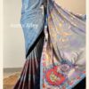 Metallic Ash Hand-Stitched Hand Block Premium Silk Saree