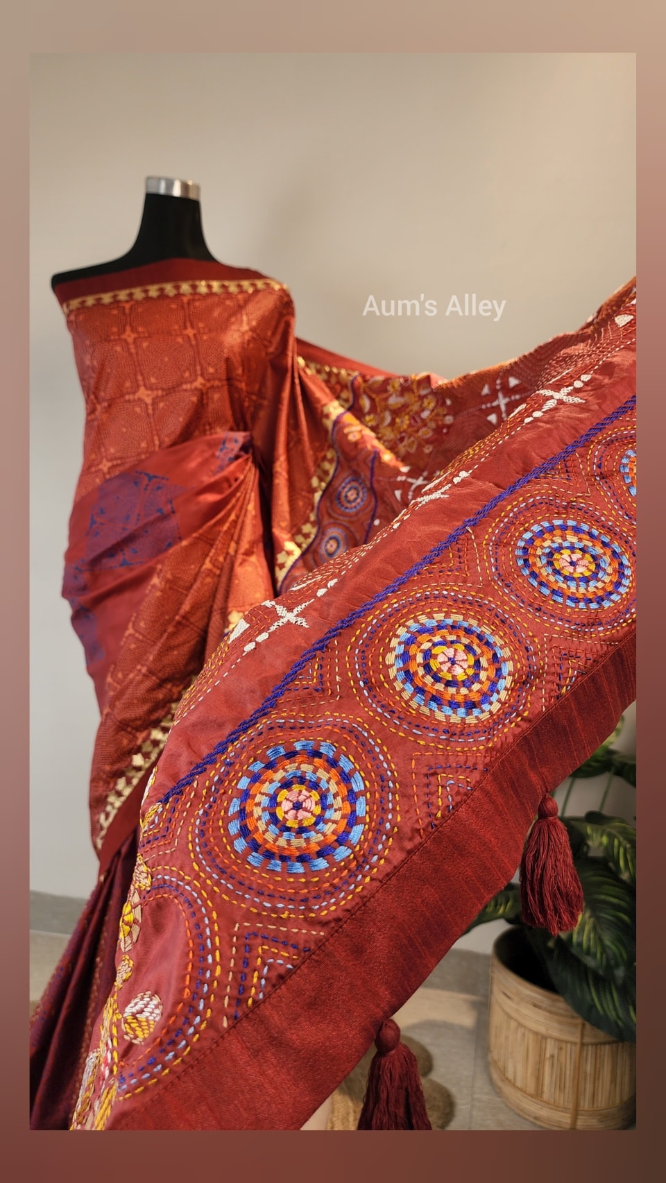 Red Maroon Hand-Stitched Hand Block Premium Silk Saree