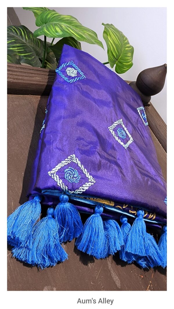 Royal Blue Hand-Stitched Hand Block Premium Silk Saree