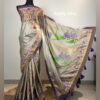 Silver Mocha Handstitched Hand Block Premium Silk Saree