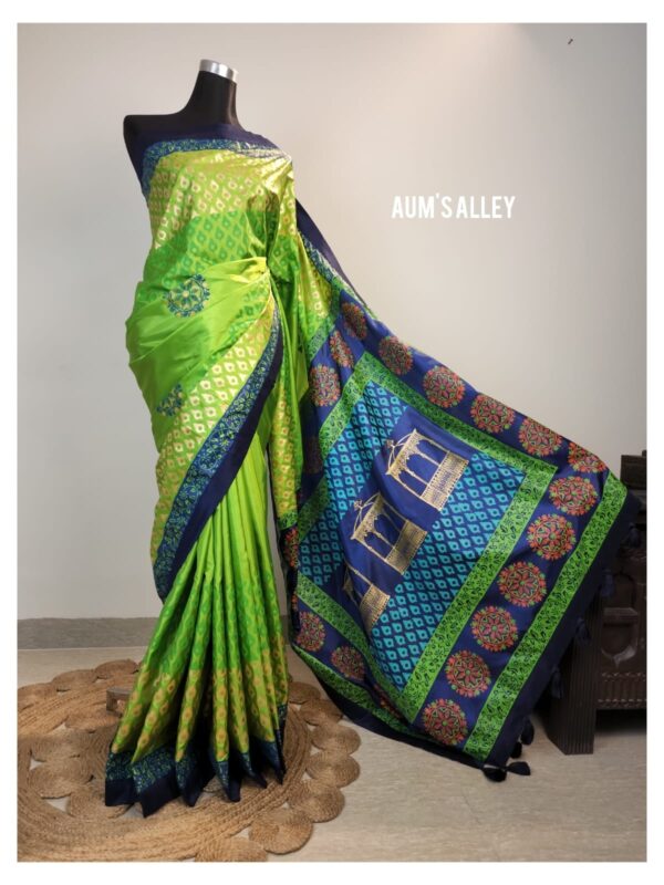 Parrot Green Soft Art Silk Saree