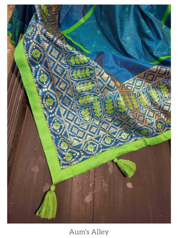 Egyptian-Midnight Blue Premium Art Silk Blockprint Saree