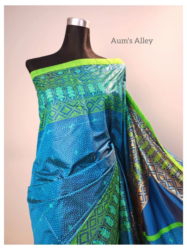 Egyptian-Midnight Blue Premium Art Silk Blockprint Saree