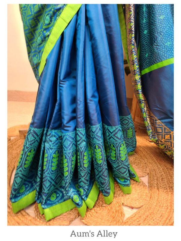 Egyptian-Midnight Blue Premium Art Silk Blockprint Saree