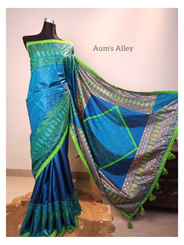 Egyptian-Midnight Blue Premium Art Silk Blockprint Saree