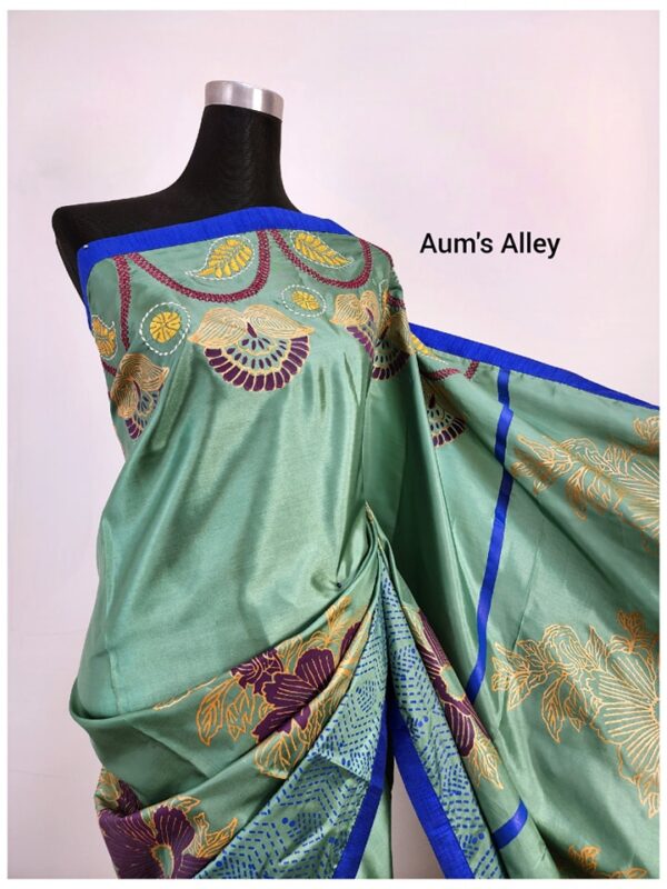 Ellora's Mint Hand-stitched Art Silk Saree