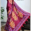 Magenta Maroon Art Silk Saree with Bungi Orange Blocks