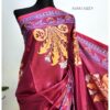 Magenta Maroon Art Silk Saree with Bungi Orange Blocks