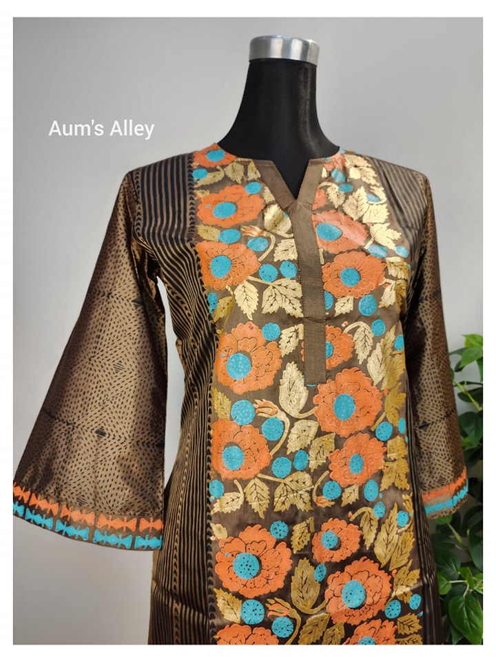 Surjokotha 4: Blockprint Premium Art Silk 3 Piece