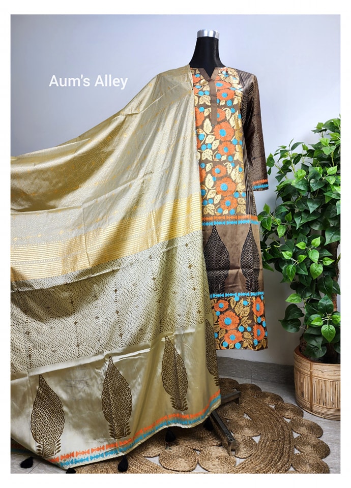 Surjokotha 4: Blockprint Premium Art Silk 3 Piece