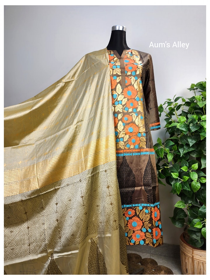 Surjokotha 4: Blockprint Premium Art Silk 3 Piece