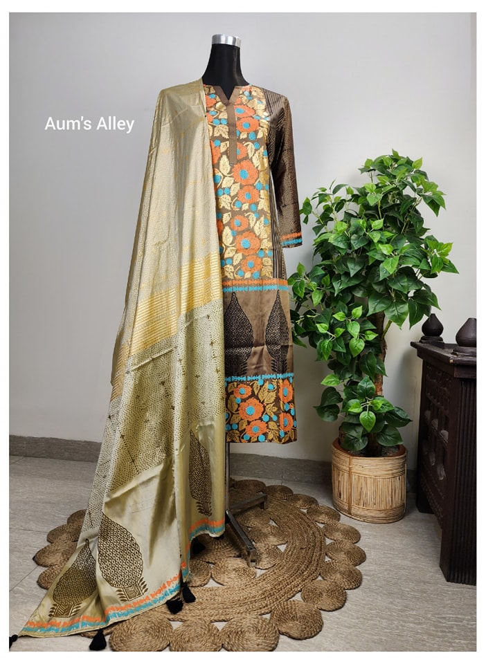 Surjokotha 4: Blockprint Premium Art Silk 3 Piece
