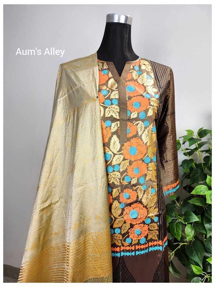 Surjokotha 4: Blockprint Premium Art Silk 3 Piece
