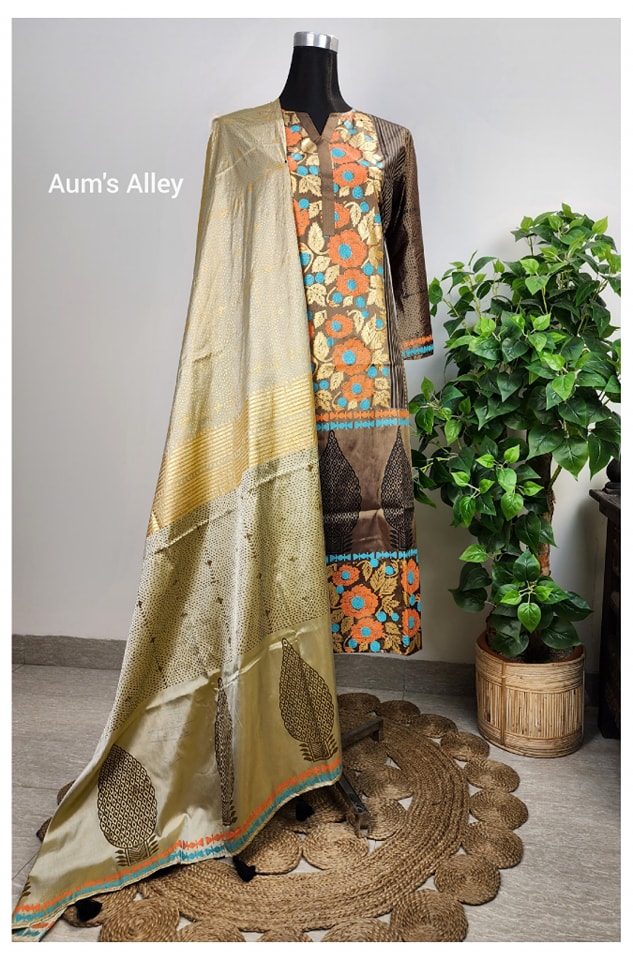 Surjokotha 4: Blockprint Premium Art Silk 3 Piece